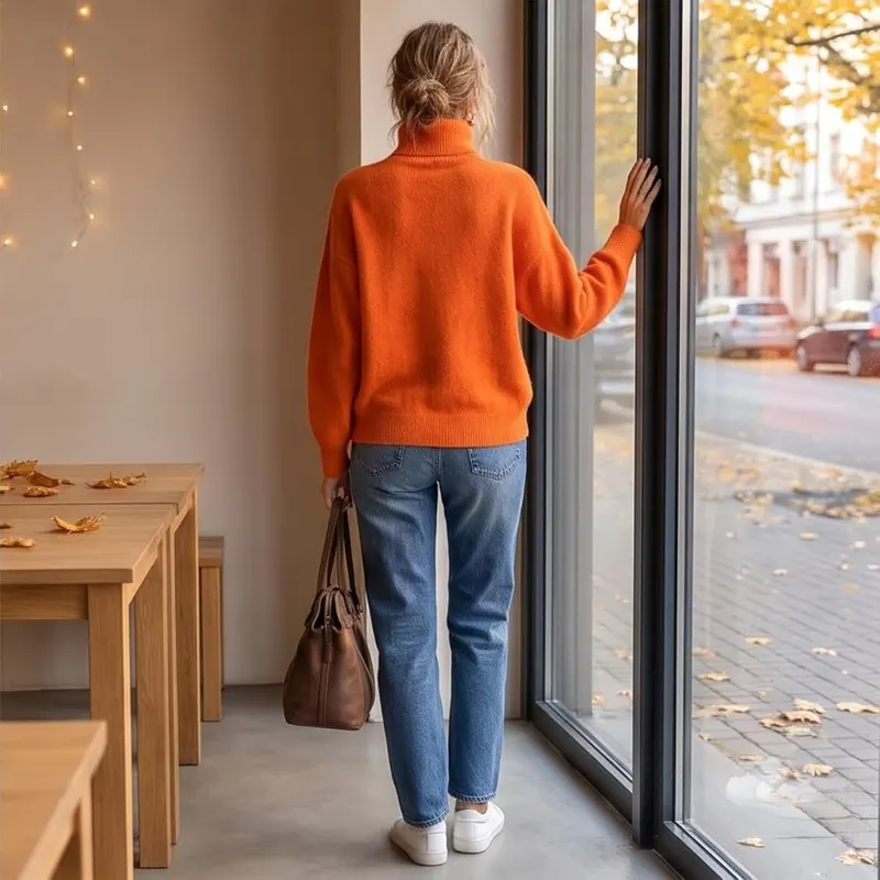 Generic Womens Turtleneck Sweater Knit Oversized Pullover A009-orange – product photo 6 of 6