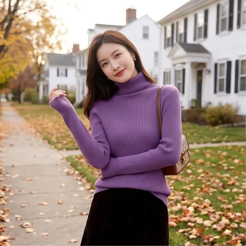 Womens Turtleneck Sweater Long Sleeve Pull Over – product photo 5 of 6