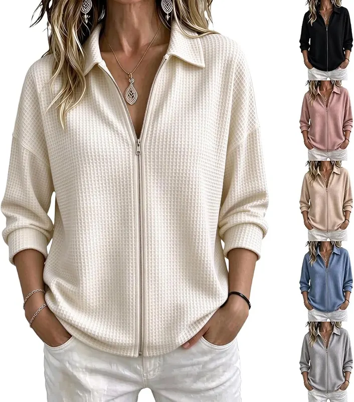 Womens Zip Up Jacket Casual Loose Fit