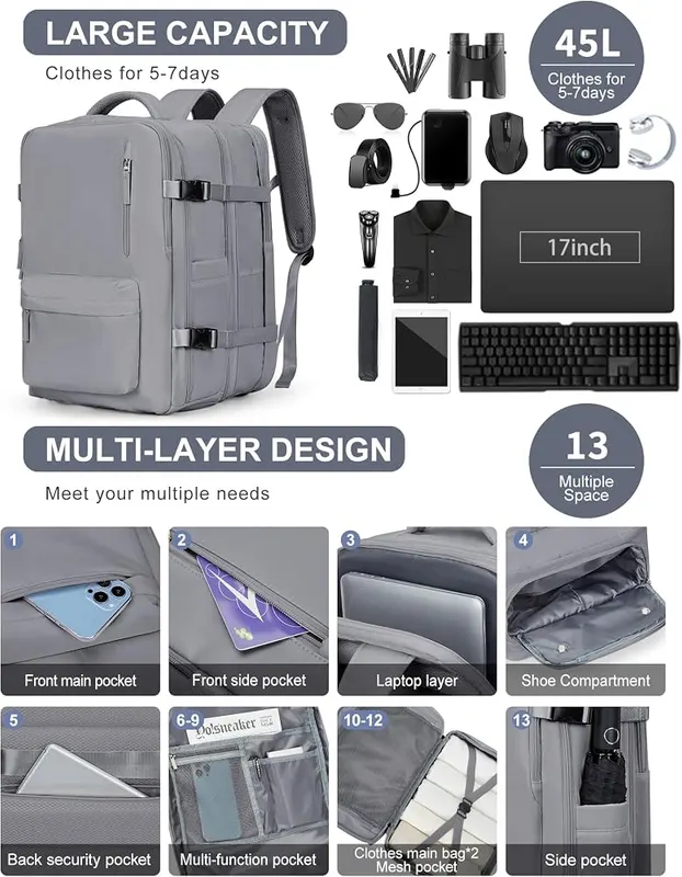 WONHOX Large Travel Laptop Backpack Expandable Flight – product photo 8 of 8