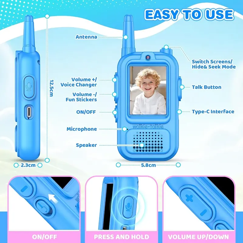 Wootoy Video Walkie Talkies Pink Blue – Up to 1000 ft outdoor range