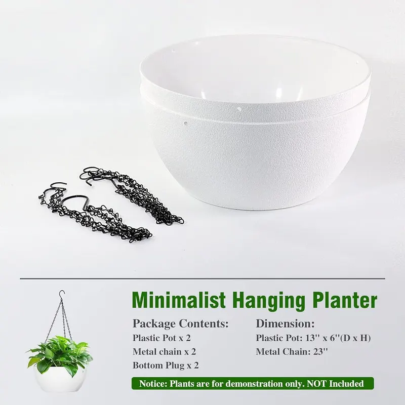 WOUSIWER 13 inch 2Pack Large Hanging Planters – Lightweight materials and Adjustable Hanger