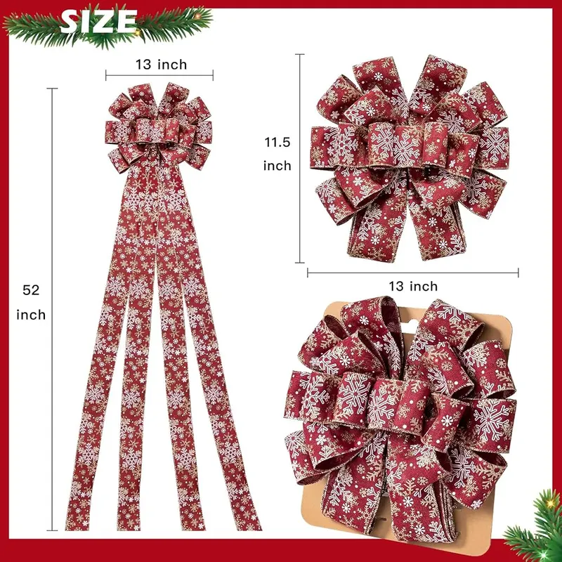 WRAPAHOLIC Large Christmas Tree Topper Bow – Package & Size