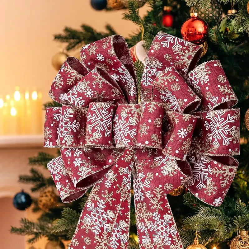 WRAPAHOLIC Large Christmas Tree Topper Bow – Snowflake Design