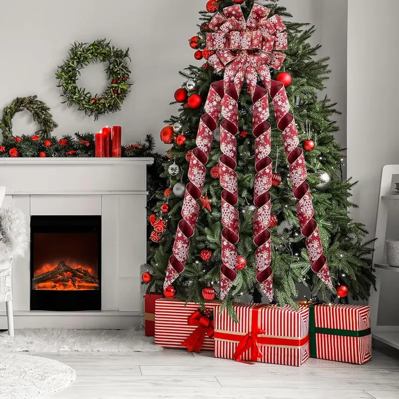 WRAPAHOLIC Large Christmas Tree Topper Bow – Excellent Quality