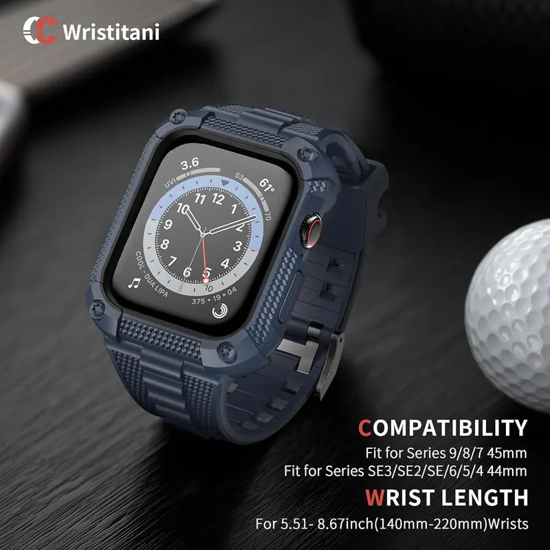 Wristitani 44/45mm Shockproof Rugged Case Band – Adjustable Apple Watch Sport Band