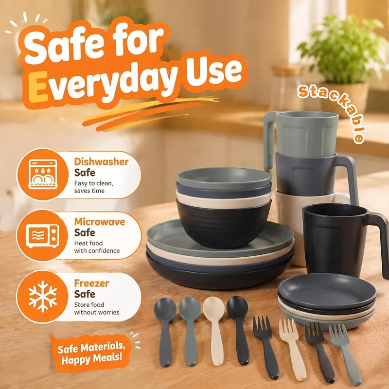 Wrova 24PCS Wheat Straw Dinnerware Sets – Described as unbreakable
