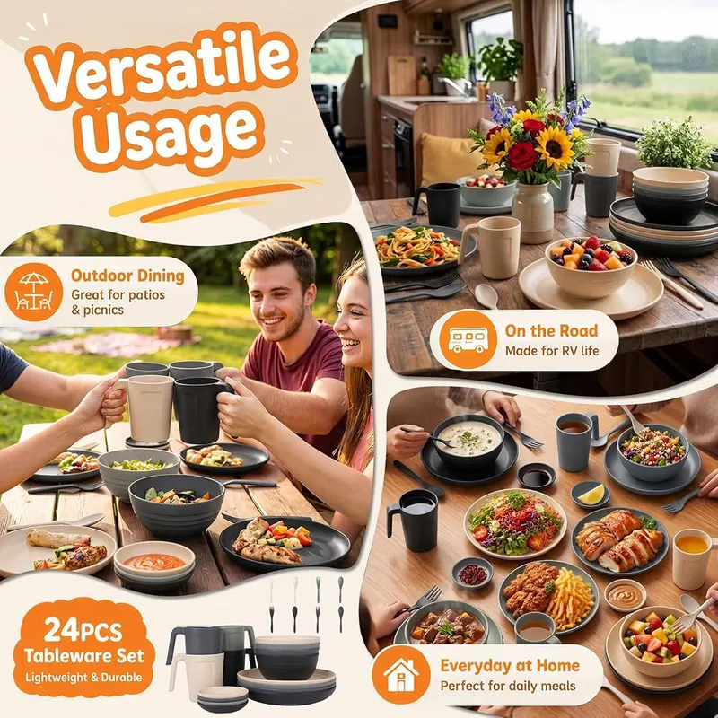 Wrova 24PCS Wheat Straw Dinnerware Sets – Includes 16 oz mugs