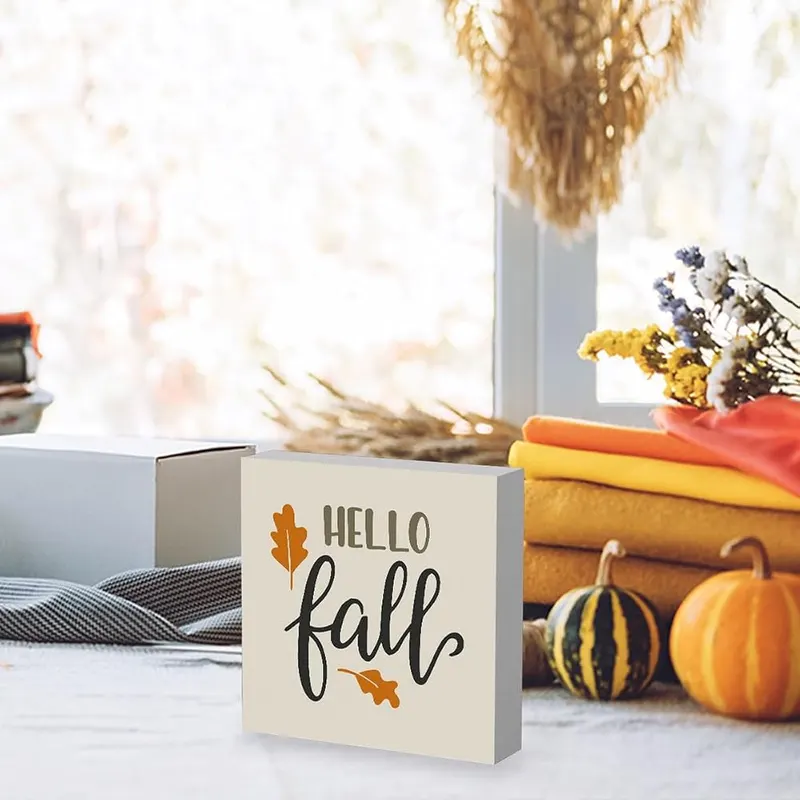 WRSUNT Hello Fall Sign Decor Fall Decorations – Wooden Box Material