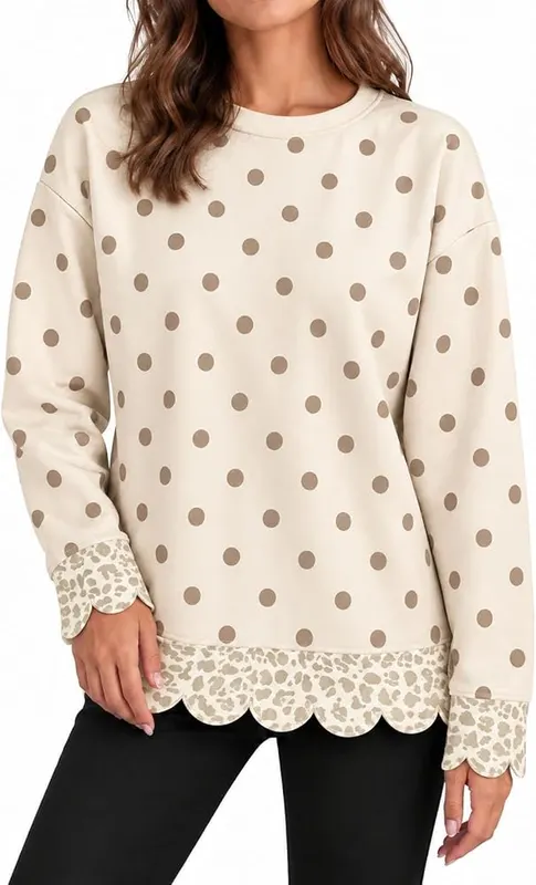 WWPPAION Polka Dot Sweatshirt 1-beige – Material:95% Polyester,5% Spandex