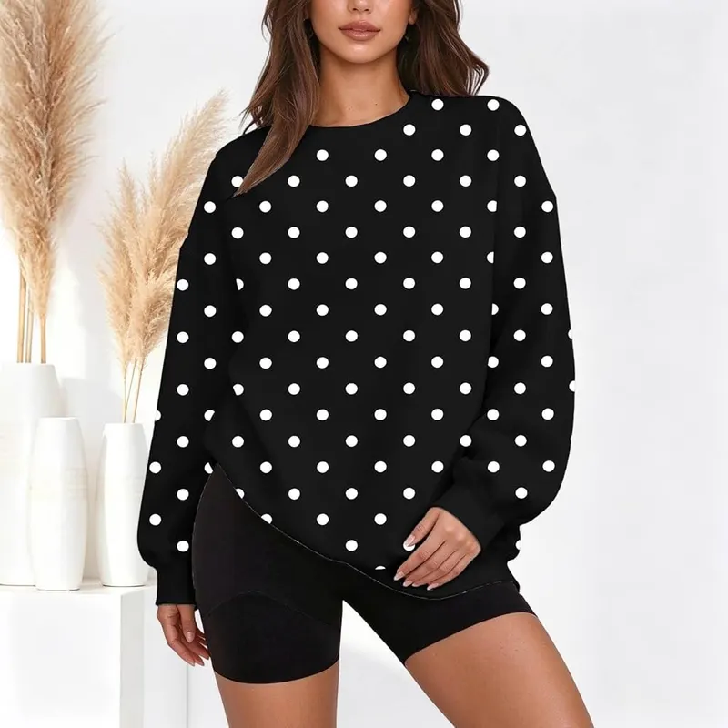 WWPPAION Polka Dot Sweatshirt Y2k – Material:95% Polyester,5% Spandex