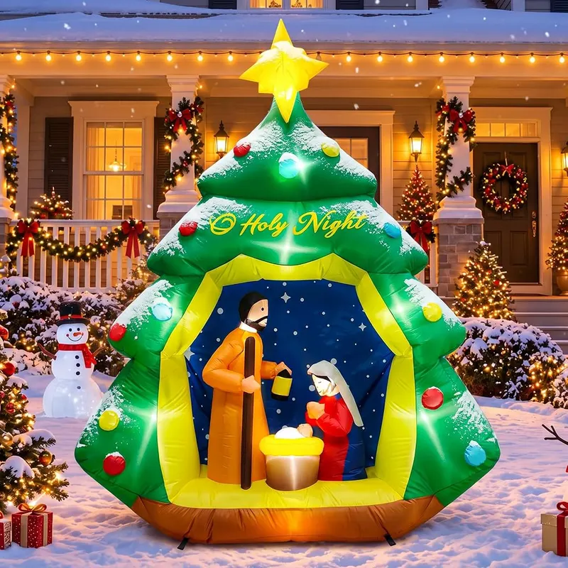 XFITCORE 7ft Christmas Inflatable Tree Nativity Scene in Multiple colors