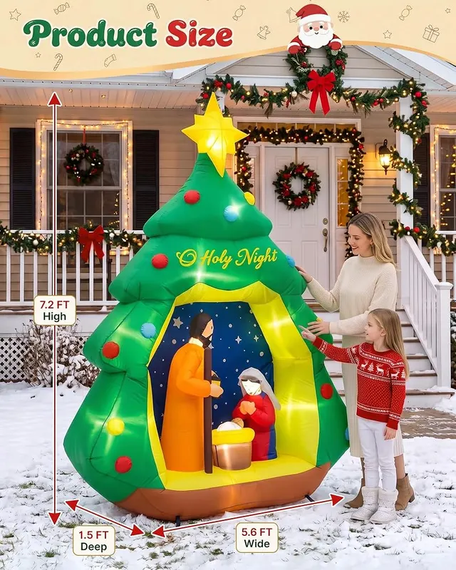 XFITCORE 7ft Christmas Inflatable Tree Nativity Scene – Nativity scene inside a 7ft tree