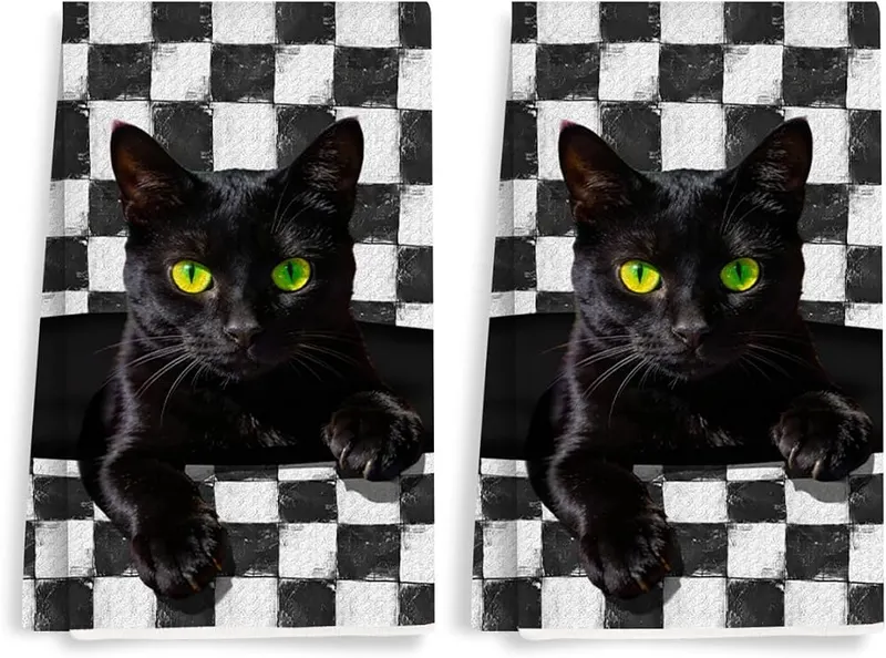 XFN 2 Pcs Funny Cat Kitchen Towels in Multi 0732