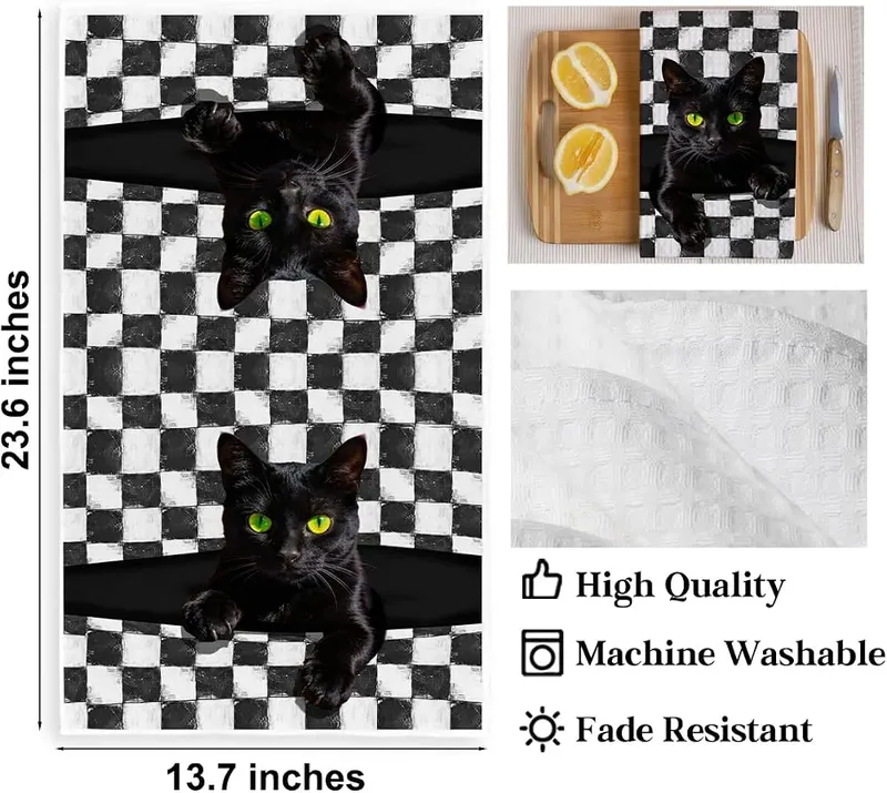 XFN 2 Pcs Funny Cat Kitchen Towels – Premium Waffle-Weave Microfiber Kitchen Towels