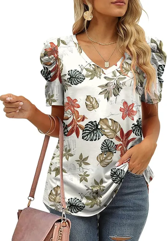XIEERDUO Tops for Womens V Neck Puff – product photo 2 of 4