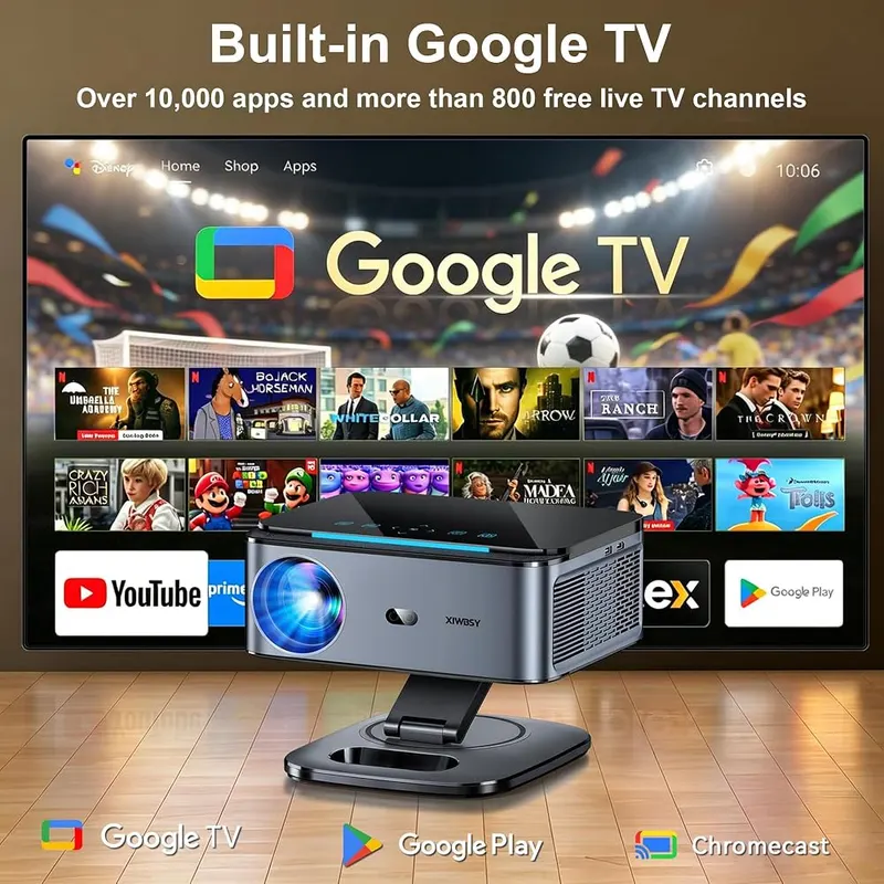 XIWBSY Google TV Smart Projector 4K – Preloaded Official GTV OS & Ultra-Fast Response】Preloaded