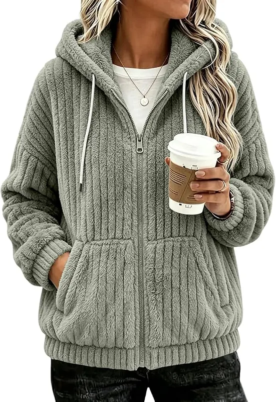XOGWVJ Fleece Jackets #Y01-gray – Convenient full zip front design