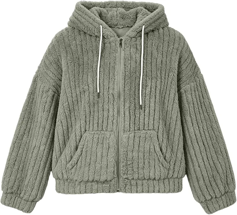 XOGWVJ Fleece Jackets #Y01-gray – Textured casual fall and winter style