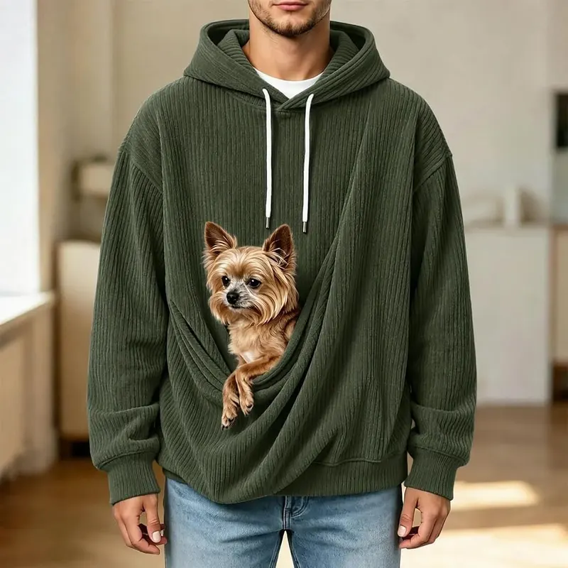 XOGWVJ Men’s Hoodie – Soft vertical corduroy texture