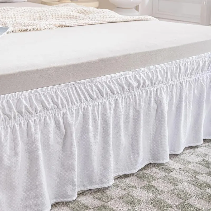 xuan dian Wrap Around Bed Skirt White – Elastic Band Design – 30-Second Easy Install