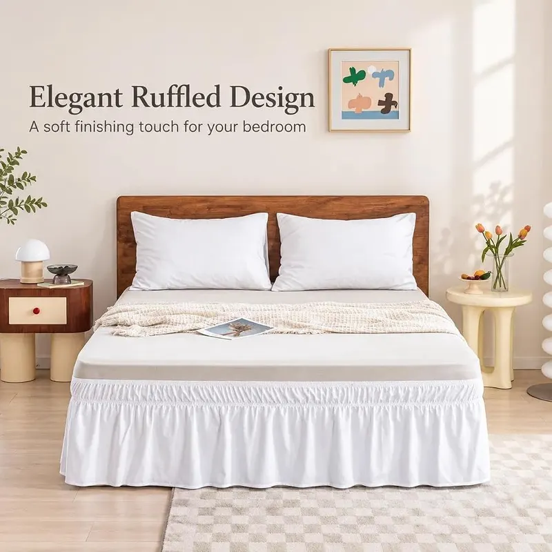 xuan dian Wrap Around Bed Skirt White – Fits Full/Queen/King Bed Sizes