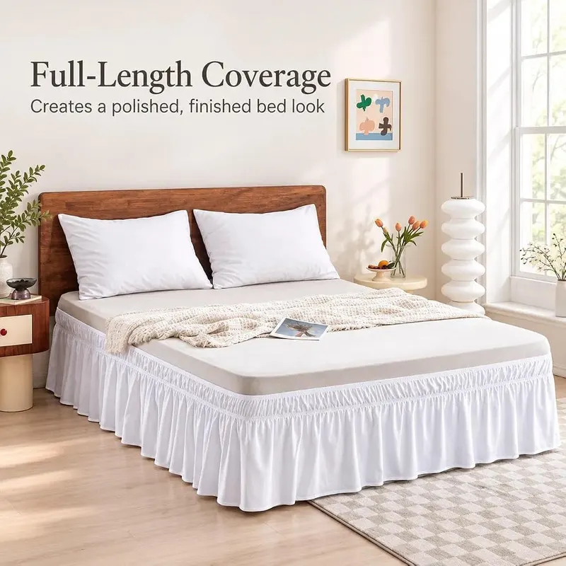 xuan dian Wrap Around Bed Skirt White – Classic Ruffled Bed Skirt for Versatile Home Styles