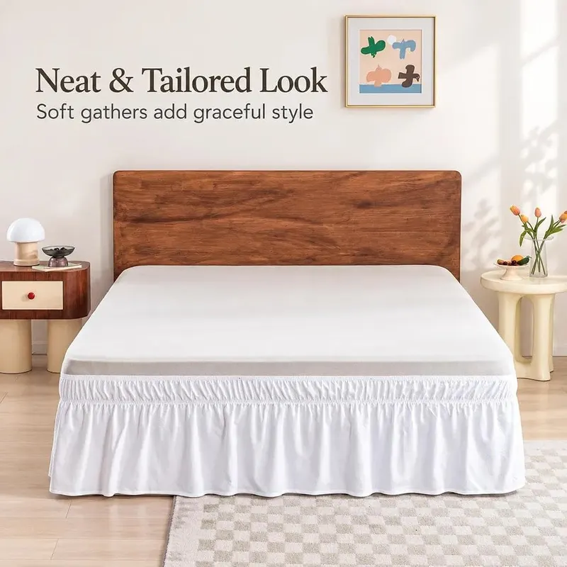 xuan dian Wrap Around Bed Skirt White – Machine Washable – Super Easy to Care