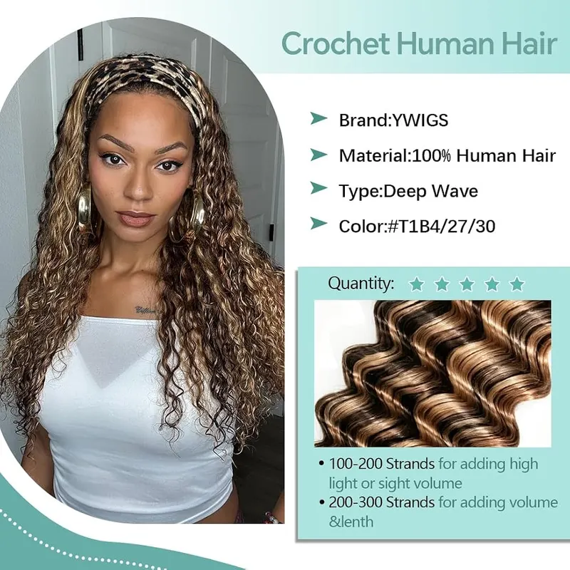 Y WIGS YWIGS Deep Wave Crochet Human Hair Reusable – Lightweight and breathable scalp comfort