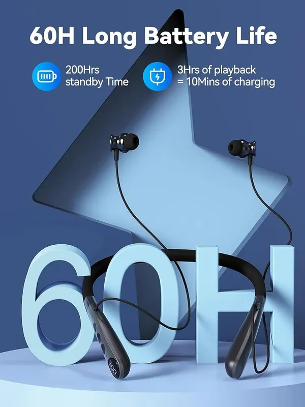YADGS Bluetooth Neckband Headphones – 60H Battery Life – Up to 60