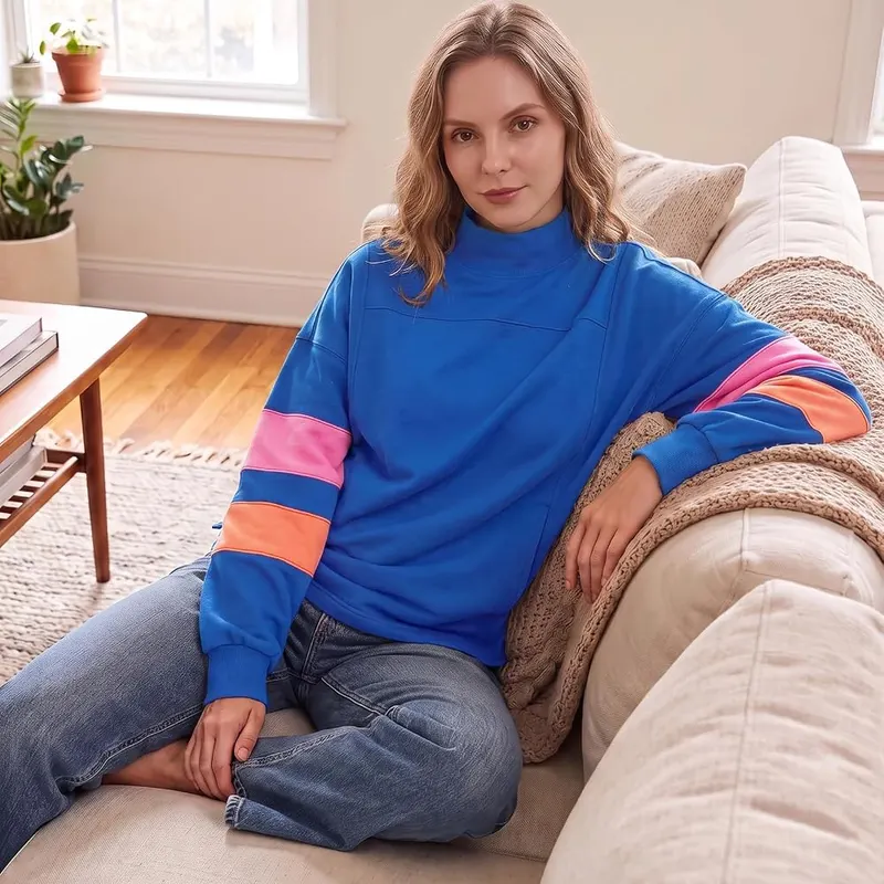 yakyamgi Mock Neck Sweatshirt A004-blue – Soft Stretchy Fabric