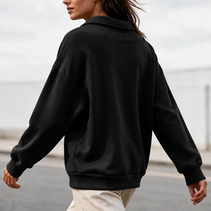 yakyamgi Oversized Mock Neck Sweatshirt Fall Ruffle A002-black – product photo 3 of 5