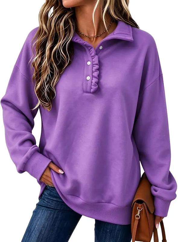 yakyamgi Oversized Mock Neck Sweatshirt Winter Peplum in A007-purple