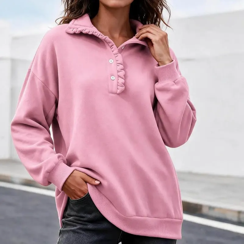 yakyamgi Womens Oversized Sweatshirt Preppy Ruffle Neck – product photo 2 of 4