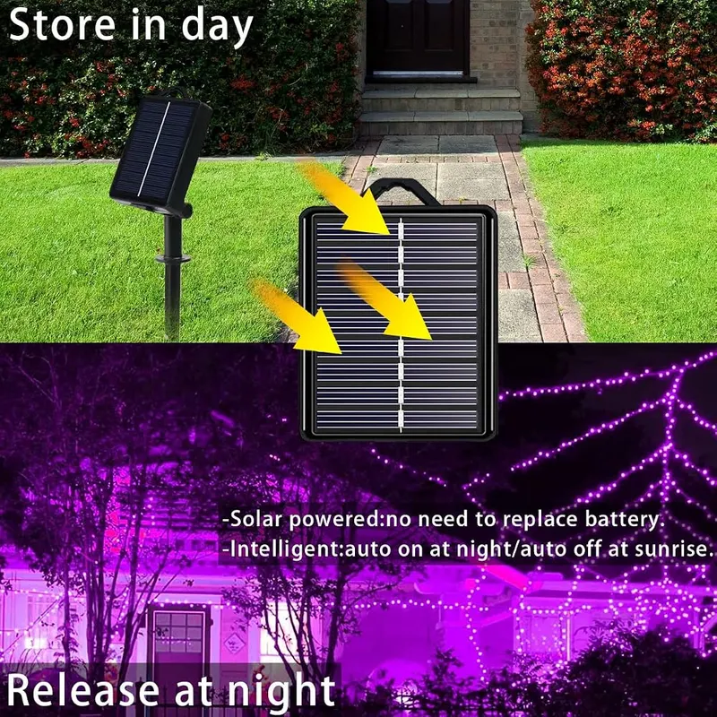 YAOZHOU Solar Halloween String Lights 200Led – Halloween Decoration:Purple color string lights,emit soft and elegant