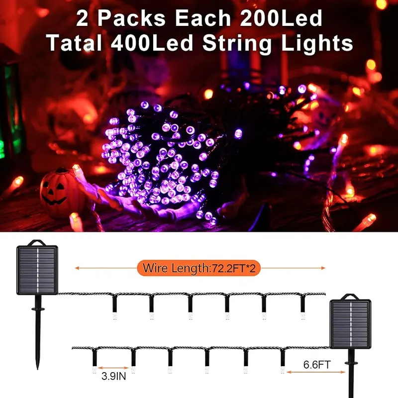 YAOZHOU Solar Halloween String Lights 200Led – Easy to Install