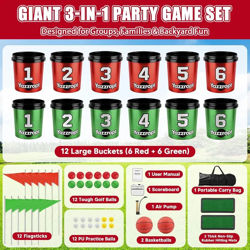 Yazzropt Giant 3-in-1 Outdoor Backyard Party Game – Suitable for indoor or outdoor playing spaces