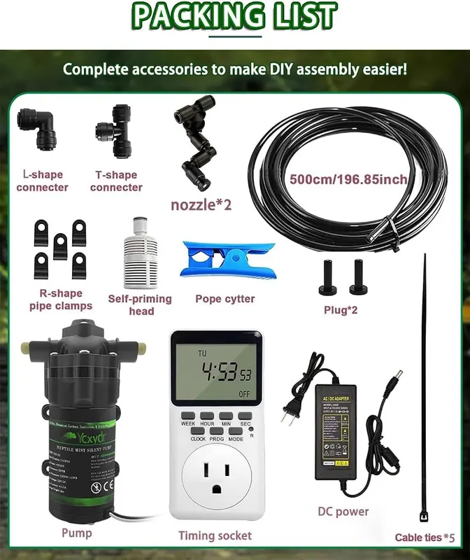 Ycxydr Automatic Reptile Mister System – Fine mist nozzles