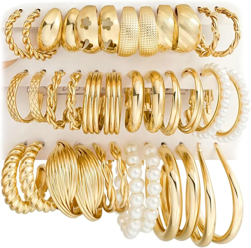 YEEZII Gold Hoop Earrings Set in Gold-A-18 pairs