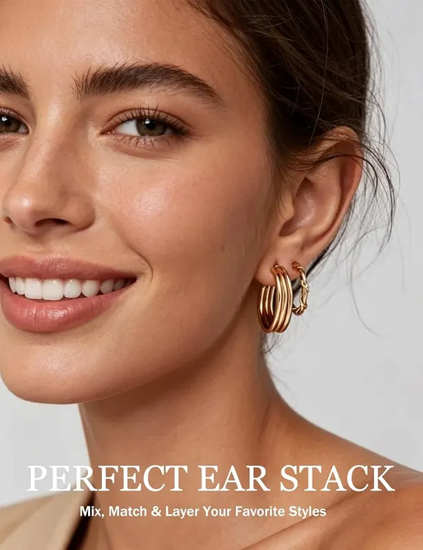 YEEZII Gold Hoop Earrings Set – Chunky and huggie styles