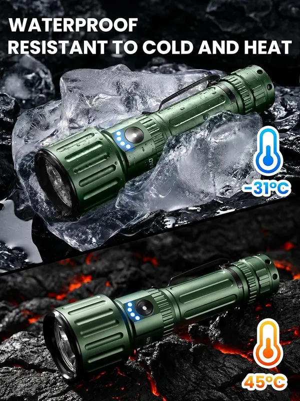 YEMAO Military Green Tactical Flashlight – Convenient USB C fast charging