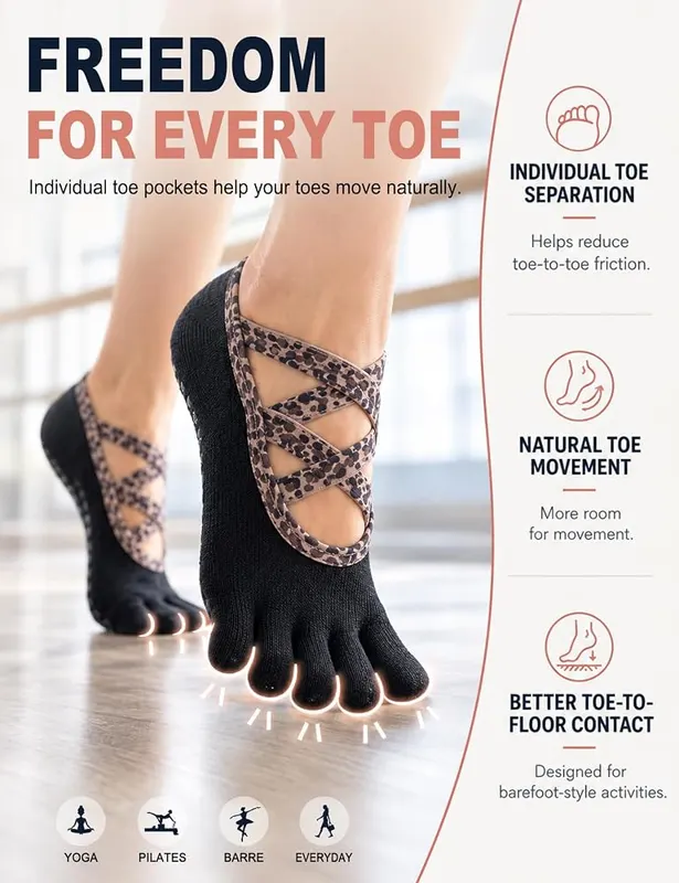 yeuG Pilates Socks Five Yoga Toe Socks – Cross strap style for women