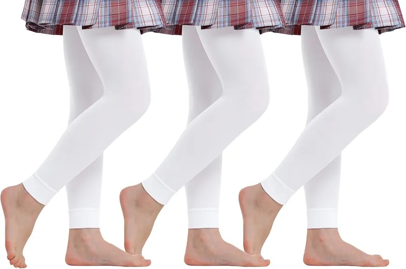 Yitoco Girls’ Footlees Tights Soft White Dance in 3 Pairs - White (Footless)