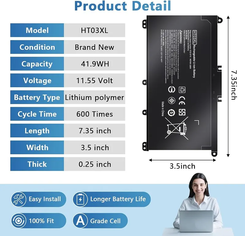 Ymawetia HT03XL Battery – Compatible with Part Number