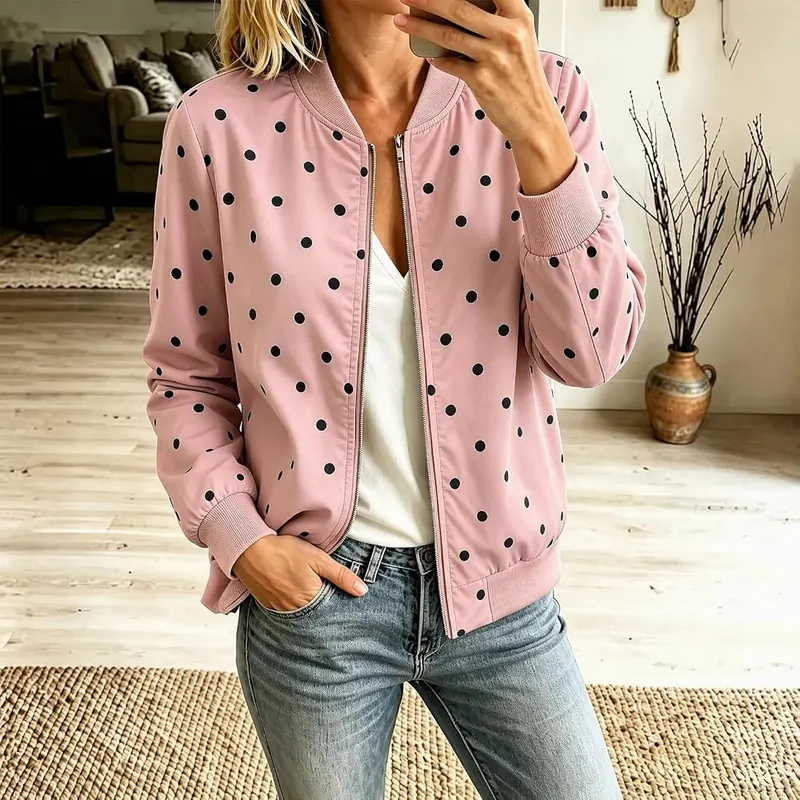 YNCSZEC Women Casual Bomber Jacket Polka Dot – product photo 3 of 7
