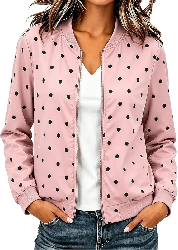 YNCSZEC Women Casual Bomber Jacket Polka Dot – product photo 6 of 7