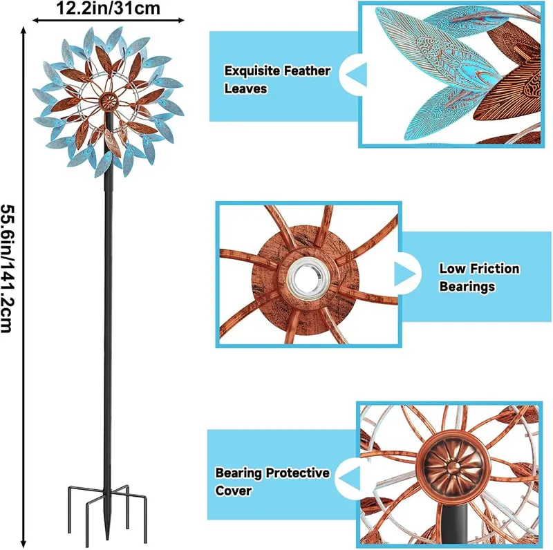 YOADEHOA Metal Wind Spinners Outdoor – Beautiful Wind Spinner Yard Art