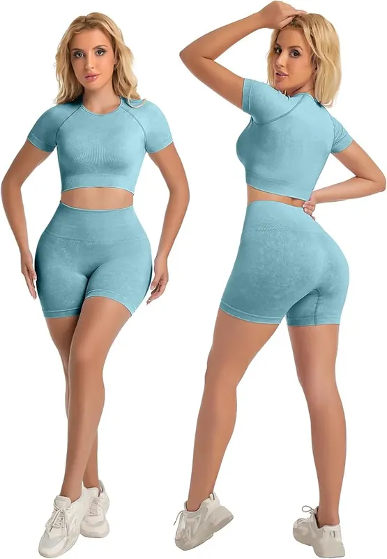 YOAKUKA Womens Workout Sets 2 Piece Acid – High quality acid wash fabric