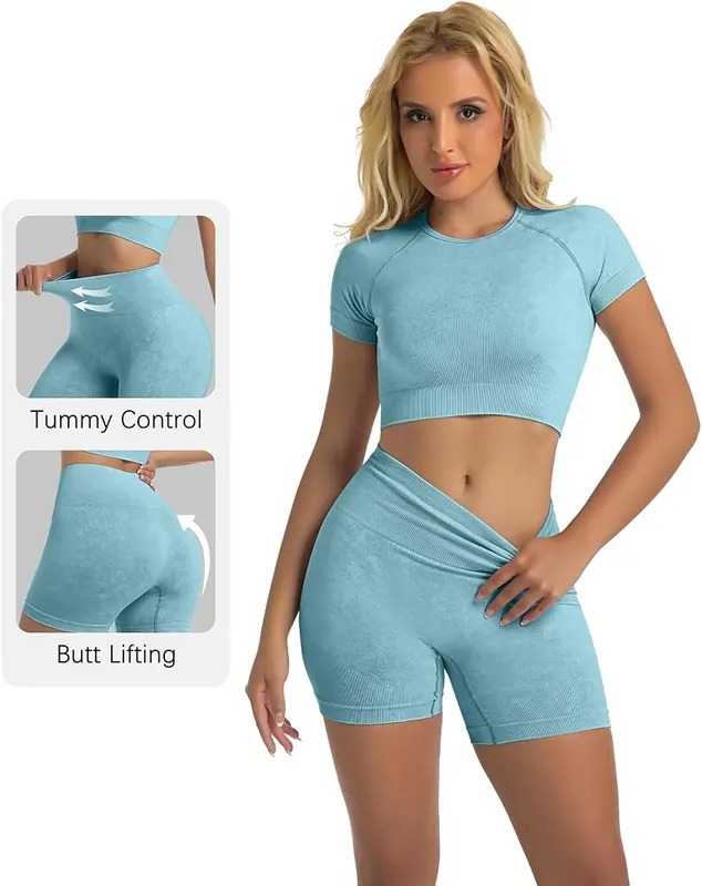 YOAKUKA Womens Workout Sets 2 Piece Acid – Seamless knitting for comfort