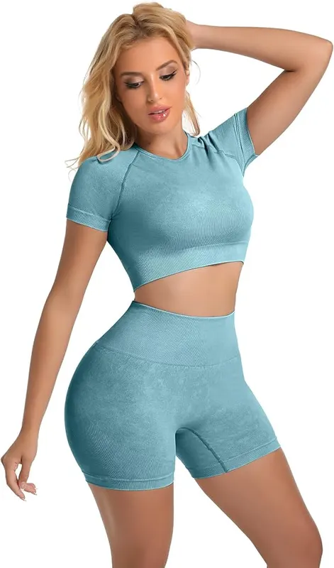 YOAKUKA Womens Workout Sets 2 Piece Acid – High waisted compression shorts